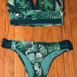Mossimo Supply Co. Teal & Green Palm-Print Bikini Set